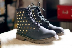 Black Combat Boots with Gold Studs