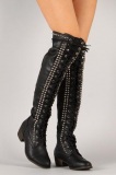 Studded Knee High Combat Boots