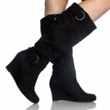 Tall Buckled Wedge Boots