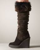 Tall Wedge Boots With Fur