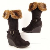 Tan Wedge Boots With Fur