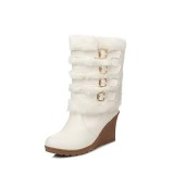 Wedge Boots with Fur Mid Calf