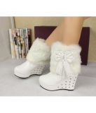 White Wedge Boots With Fur