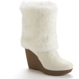White Fur Wedge Boots
