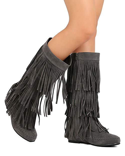 Wide Calf Fringe Boots for Women