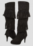 Black Wide Calf Fringe Boots