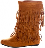 Wide Calf Brown Fringe Boots