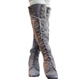 Grey Vintage Lace Up Boots Women