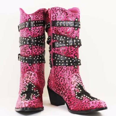 black and pink cowboy boots