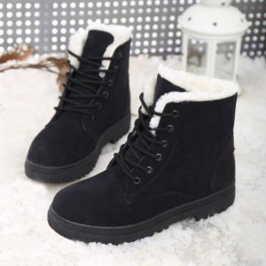 Flat black winter boots women