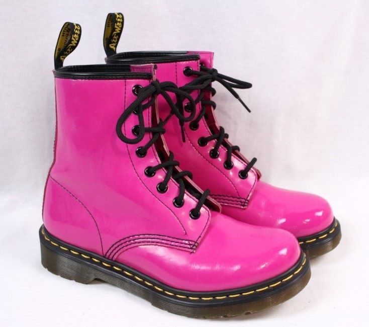 Hot Pink Patent Leather Combat Boots 