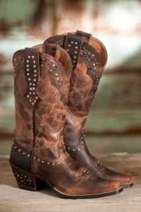 Rhinestone Leather Cowgirl Boots