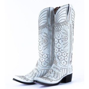 White Cowgirl Boots with Rhinestones