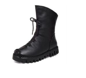 Womens Black Leather Winter Boots
