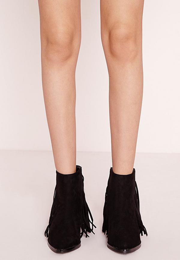 black suede ankle boots with tassels