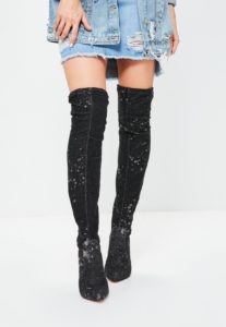 Black Denim Thigh High Boots