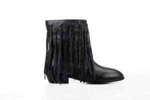Black Flat Ankle Boots with Fringe