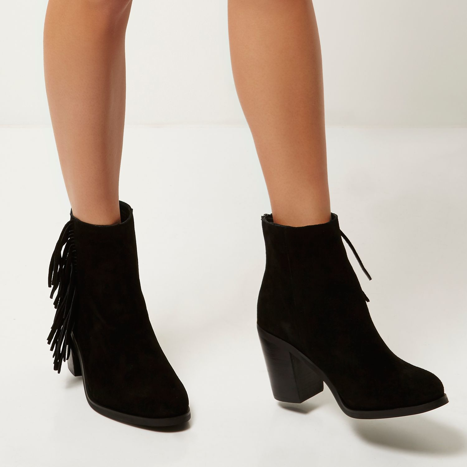 Black Fringe Ankle Boots - Online Boots