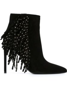Black Fringed Ankle Boots with Heels