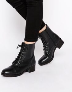 Black Lace Up Ankle Boots Flat