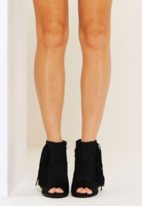 Black Leather Ankle Boots with Fringe