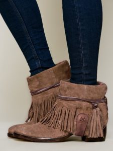 Brown Leather Ankle Boots with Fringe