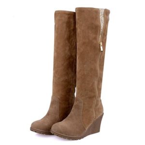 Brown Wedge Tall Boots with Zipper