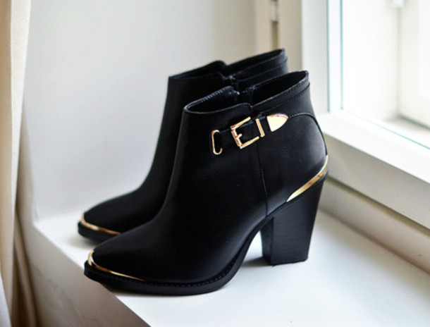 Buckle Black Ankle Boots Low Heel Women