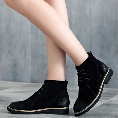 Casual Round Toe Black Ankle Boots - Online Boots