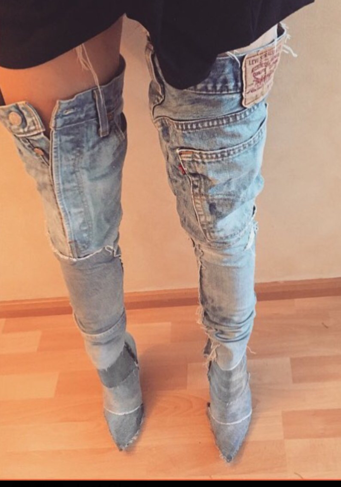 denim thigh boots