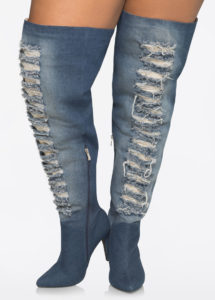 Denim Thigh High Boots Wide Calf