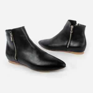 Flat Black Leather Ankle Boots