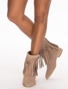 Fringe Ankle Boots Beige