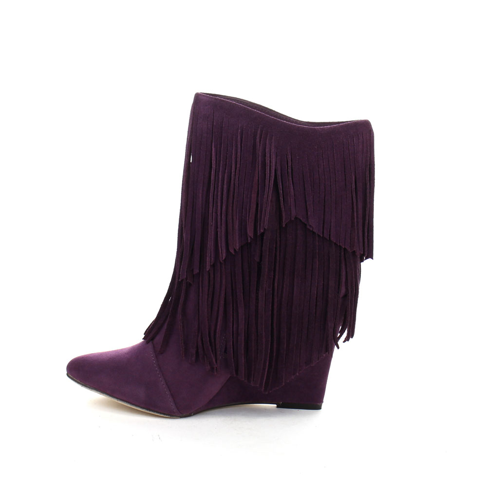 Fringe Wedge Calf Boots in Purple - Online Boots