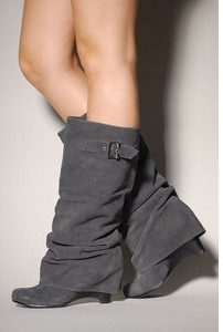 Grey Slouch Wedge Boots