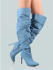 Ladies Thigh High Boots Denim