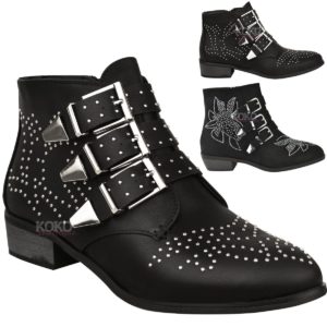 Studded Black Ankle Boots Low Heel