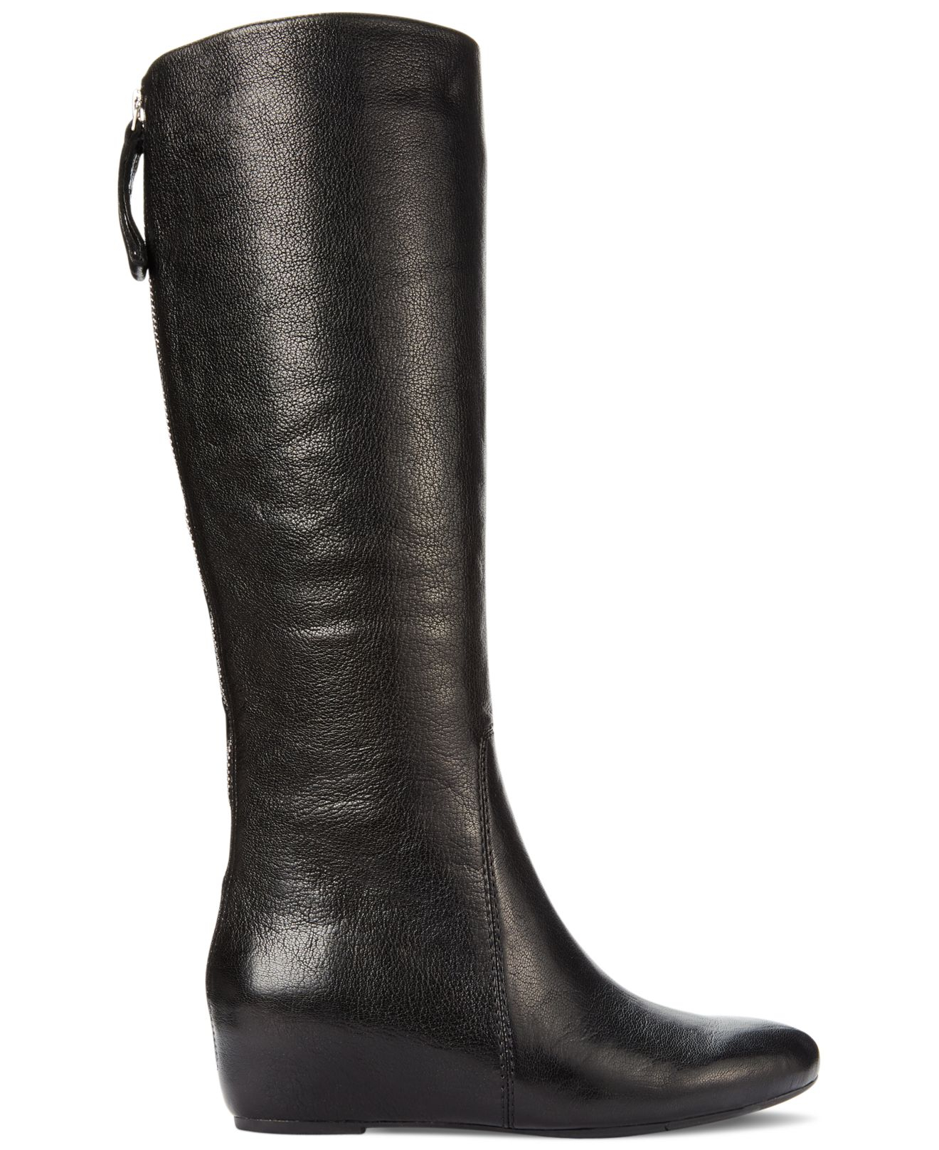 Tall Black Leather Wedge Boots - Online Boots