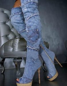 Thigh High Boots Denim