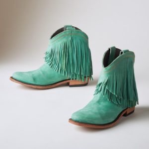Turquoise Fringe Ankle Boots