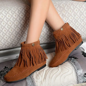 Womens Brown Fringe Ankle Boots