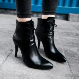 Black Lace Up Heeled Ankle Boots