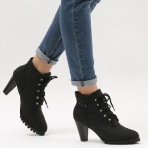High Heeled Lace Up Ankle Boots