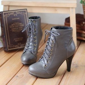 Lace Up Ankle Boots With Heel