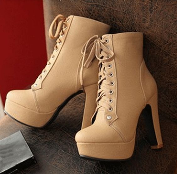Lace Up Chunky Heeled Ankle Boots - Online Boots