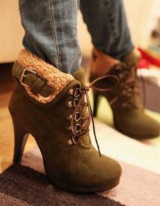 Tan Lace Up Heeled Ankle Boots