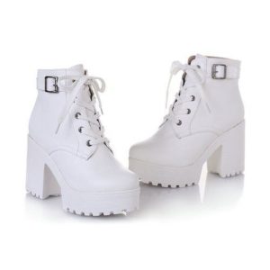 White Lace Up Heeled Ankle Boots
