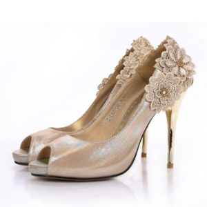 Champagne Peep Toe Heels for Prom