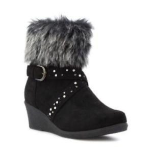 Fur Top Wedge Ankle Boots