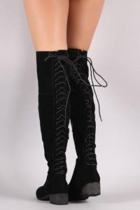 Back Lace Up Crushed Velvet Boots